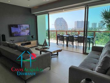 Departamento en condominio de playa. Con terraza y vista a las áreas comunes