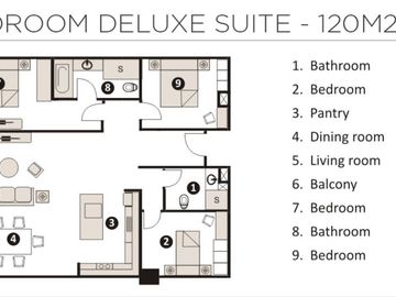 For Rent Apartment Kristal Residence (Hotel Kristal) Pondok Indah, South Jakarta – Type 3 BR Deluxe