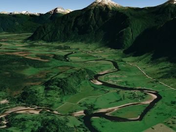 Campo entre Coyhaique y Puerto Aysén con impresionante vista panorámica