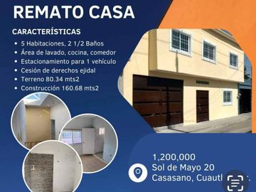VENDO CASA SOLA 5 HABITACIONES CASASANO CUAUTLA MOR
