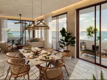 Condominio con terraza privada, en venta, Frente al mar, Puerto Morelos.
