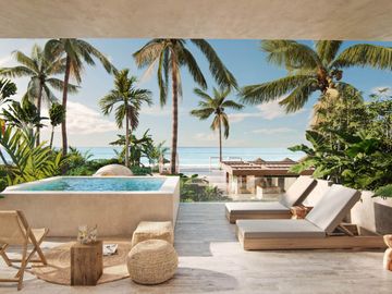 Condominio con terraza privada, en venta, Frente al mar, Puerto Morelos.