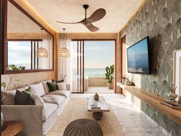 Condominio con terraza privada, en venta, Frente al mar, Puerto Morelos.