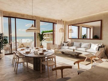 Condominio con terraza privada, en venta, Frente al mar, Puerto Morelos.