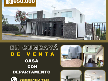 En Cumbayá Casa de venta con 4 habitaciones, más departamento independiente de 199 m2