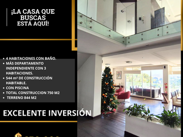 En Cumbayá Casa de venta con 4 habitaciones, más departamento independiente de 199 m2