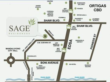 Sage Residences Studio Condo Unit near SM Mega Mall, Starmall Edsa Shaw, Shangri-La Plaza, Boni Station, TV5 Media Center, SMDC Light Mall