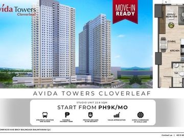 Studio Unit 22.8QM  For Sale in Avida Towers Clover Leaf, Quezon City