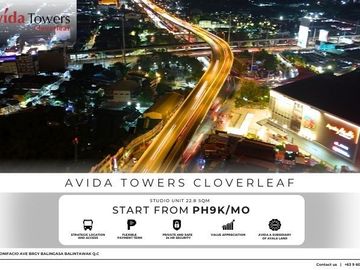 Studio Unit 22.8QM  For Sale in Avida Towers Clover Leaf, Quezon City