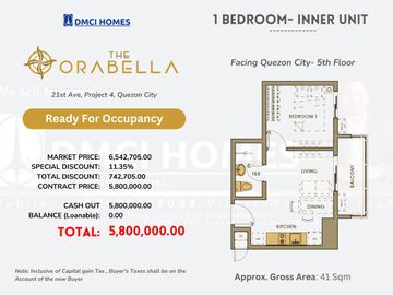 DMCI The orabella 1 BR 36 Sqm condo Apartment for sale near Araneta Center Eastwood Libis   UP-Ayala Technohub   Ortigas Center   Malls Supermarkets