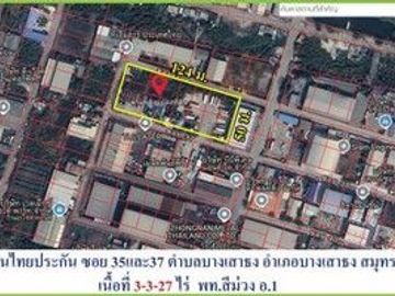 Purple land for sale for factory and warehouse, Bangna-Trad Road, Km.19 (area 3-3-27 rai, selling for 12 million per rai, totaling 45,810,000 million