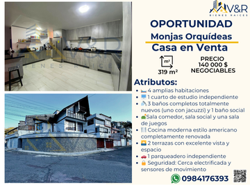 Casa grande en venta sector de Monjas Orquídeas