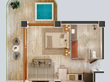 Desarrollo frente al mar en Puerto Morelos, Loft amueblado