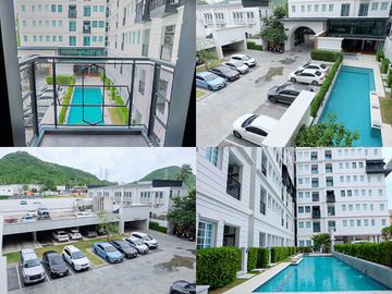 87792 - ขายคอนโดศรีราชา แชมเบอรี่ เพียง 3 นาที ถึง ม.เกษตรฯ ศรีราชา(วิวสระว่ายน้ำ) ตกแต่งพร้อมอยู่ พร้อมเครื่องใช้ไฟฟ้าครบ