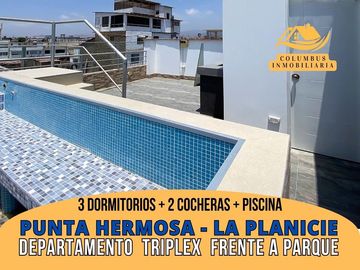 Punta Hermosa - TRIPLEX PENTHOUSE Frente a Parque de 3dorm + 2cocheras + Piscina + 3balcones