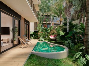 PRE VENTA DEPARTAMENTO CON LOCK OFF, JARDIN Y PISCINA PRIVADA, A UNOS PASOS DE LA LAGUNA DE BACALAR