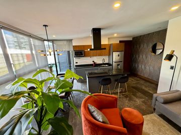 Departamento amueblado en venta de una recámara tipo loft en Torre Baga, Zona Angelopolis Atlixcayotl, Puebla