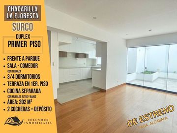 Surco CHACARILLA - Dúplex PRIMER PISO Frente a PARQUE de 3-4dorm + Terraza + 2cocheras