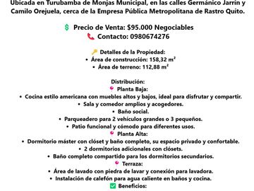 VENDO Casa nueva por estrenar – Turubamba de Monjas Municipal, Sur de Quito