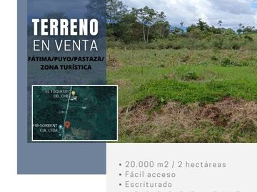 VENDO 2 HECTÁREAS DE TERRENO EN SECTOR TURÍSTICO FÁTIMA, PUYO, PASTAZA