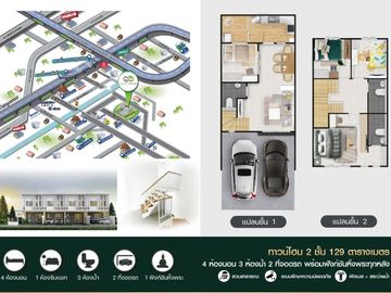 Own a brand-new home for just over 2 million! Newly built! Urgent sale of a twin house in Greenhouse Village, Rama 2 - Phanthai Norasing. Every unit i