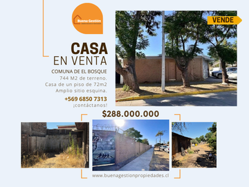 Casa con amplio terreno en Comuna El Bosque