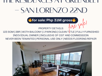 **direct listing** the residences at greenbelt - san lorenzo 22nd 2br fully fully furnished