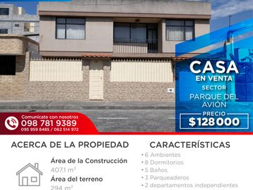 CASA DE VENTA EN IBARRA SECTOR PARQUE EL AVION, IBARRA