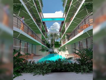 Departamento con rooftop con alberca privada, en venta, Aldea Zamá, Tulum.