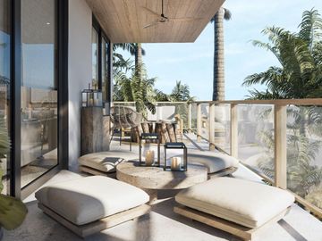 Penthouse cerca de la playa, terraza común con vista al mar, alberca, area de asador y gimnasio, adaptado para silla de ruedas, en pre-construccion, v