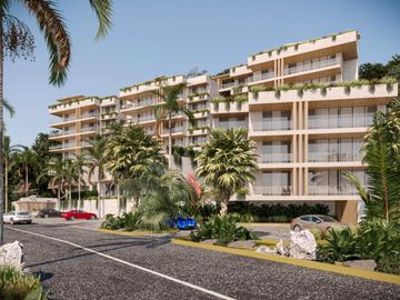 Penthouse cerca de la playa, terraza común con vista al mar, alberca, area de asador y gimnasio, adaptado para silla de ruedas, en pre-construccion, v