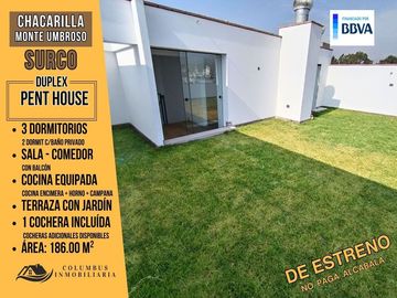 Surco CHACARILLA – DUPLEX Penthouse de 3dorm + Cocina Equipada + Terraza con Jardín + Balcón