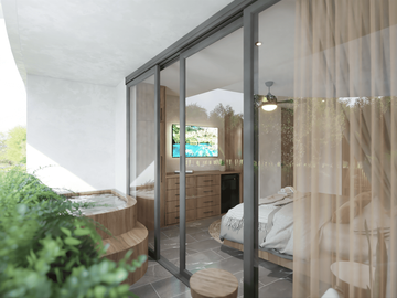 DEPARTAMENTO AMUEBLADO CON ALBERCA A METROS DE LA PLAYA EN TULUM