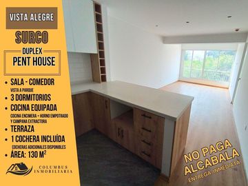 Surco VISTA ALEGRE - Dúplex PENTHOUSE de 3dorm + Cocina Equipada + Terraza + Cochera - Frente a Parque - De Estreno