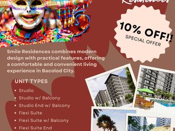 RFO 24.81 SQM STUDIO W/ BALCONY at Smile Residences in Bacolod City Premiere Waterfront Development