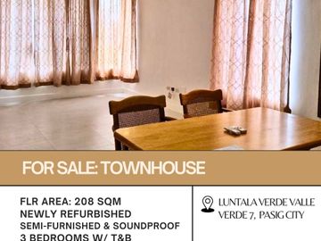 FOR SALE: Newly Refurbished and Repainted Townhouse located in Luntala Verde, Valle Verde 7, Brgy. Ugong, Pasig City