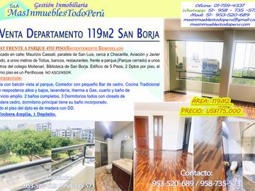 Venta Departamento San Borja Vista al Parque 119m2