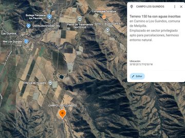 TERRENO 150HA OPORTUNIDAD AGUAS INSCRITAS LOS GUINDOS MELIPILLA