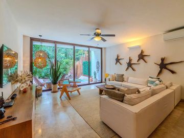 Vista verde garantizada! Exclusiva Propiedad de 2 recámaras con Jardín y Alberca en Luum Zama, Aldea Zama