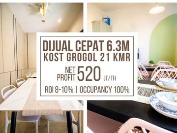 Dijual Kosan Bangunan Baru daerah Grogol ROI 8 sd 10 % selalu Full 21 kamar
