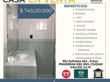 CASA EN VENTA EN PRADERAS DEL RIO A 1 CUADRA DE LA GUARDERIA FRUCTUOSO LOPEZ CARDENAS, CIUDAD VALLES, SLP