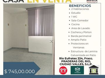 CASA EN VENTA EN PRADERAS DEL RIO A 1 CUADRA DE LA GUARDERIA FRUCTUOSO LOPEZ CARDENAS, CIUDAD VALLES, SLP