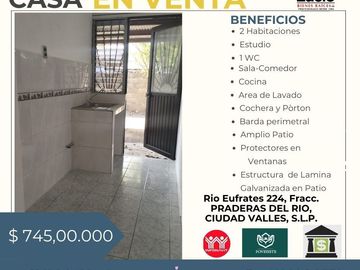 CASA EN VENTA EN PRADERAS DEL RIO A 1 CUADRA DE LA GUARDERIA FRUCTUOSO LOPEZ CARDENAS, CIUDAD VALLES, SLP
