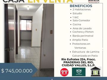 CASA EN VENTA EN PRADERAS DEL RIO A 1 CUADRA DE LA GUARDERIA FRUCTUOSO LOPEZ CARDENAS, CIUDAD VALLES, SLP