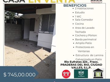 CASA EN VENTA EN PRADERAS DEL RIO A 1 CUADRA DE LA GUARDERIA FRUCTUOSO LOPEZ CARDENAS, CIUDAD VALLES, SLP