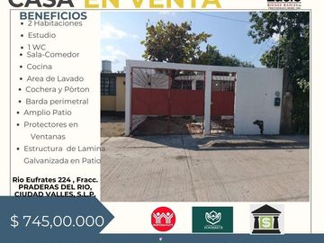 CASA EN VENTA EN PRADERAS DEL RIO A 1 CUADRA DE LA GUARDERIA FRUCTUOSO LOPEZ CARDENAS, CIUDAD VALLES, SLP