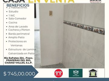 CASA EN VENTA EN PRADERAS DEL RIO A 1 CUADRA DE LA GUARDERIA FRUCTUOSO LOPEZ CARDENAS, CIUDAD VALLES, SLP