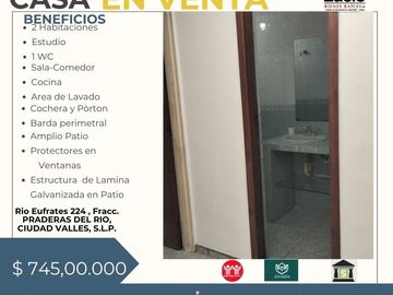 CASA EN VENTA EN PRADERAS DEL RIO A 1 CUADRA DE LA GUARDERIA FRUCTUOSO LOPEZ CARDENAS, CIUDAD VALLES, SLP