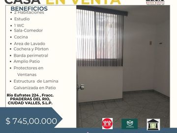 CASA EN VENTA EN PRADERAS DEL RIO A 1 CUADRA DE LA GUARDERIA FRUCTUOSO LOPEZ CARDENAS, CIUDAD VALLES, SLP