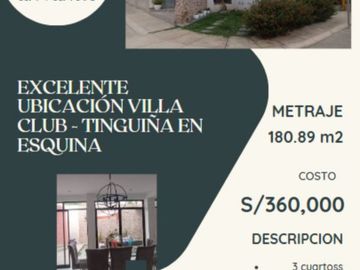 Casa en venta - ocasion - condominio villa club - La Tinguiña - 181 m2 en Esquina.